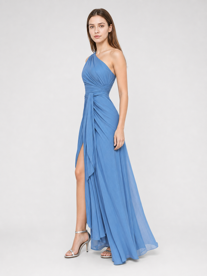 Asymmetrical Floor-Length Evening Dress with Slit
