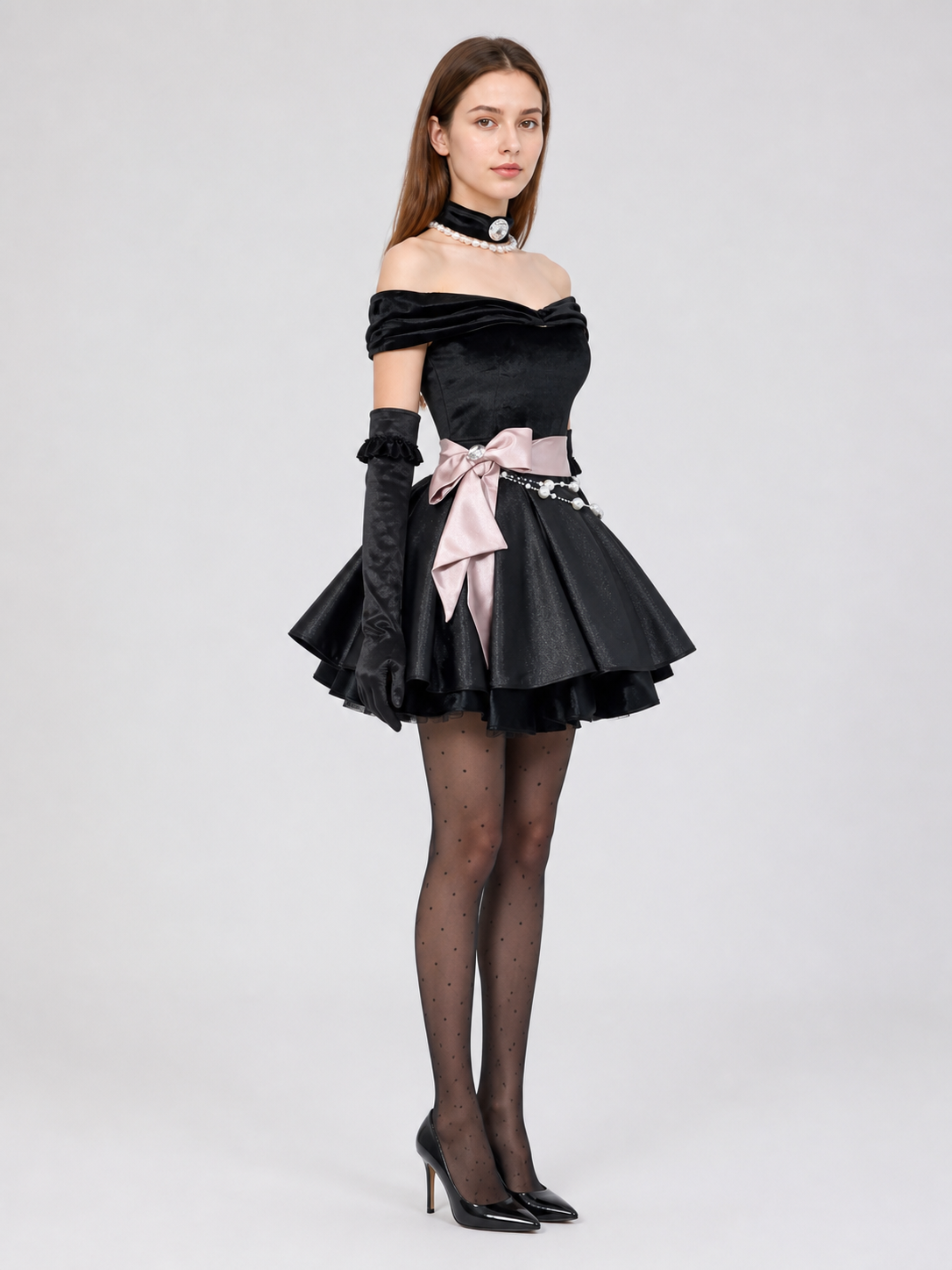 Gothic cosplay dress costume with gloves