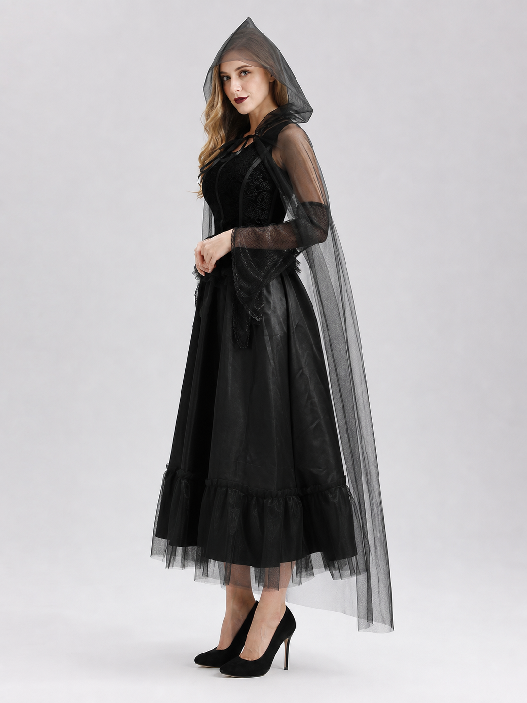 Gothic Hooded Dress with Black Cape