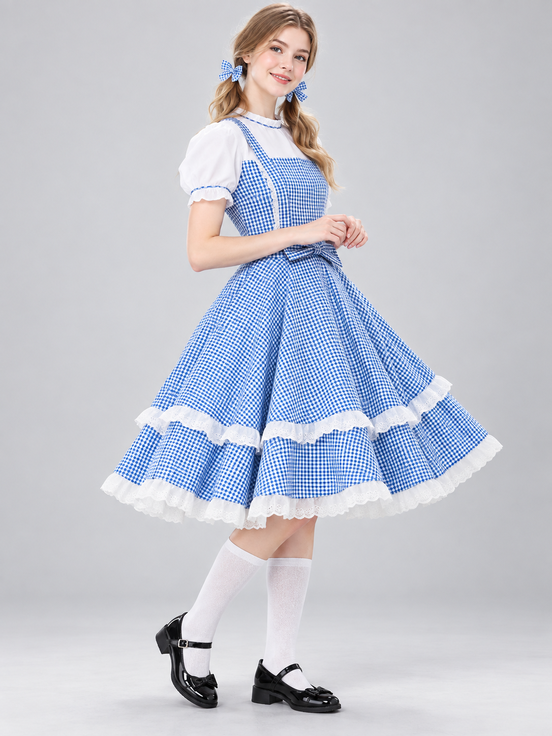 Dorothy Blue Plaid Cosplay Dress with Bow
