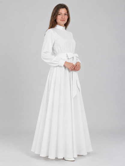 White nun costume made of linen and polyester with belt