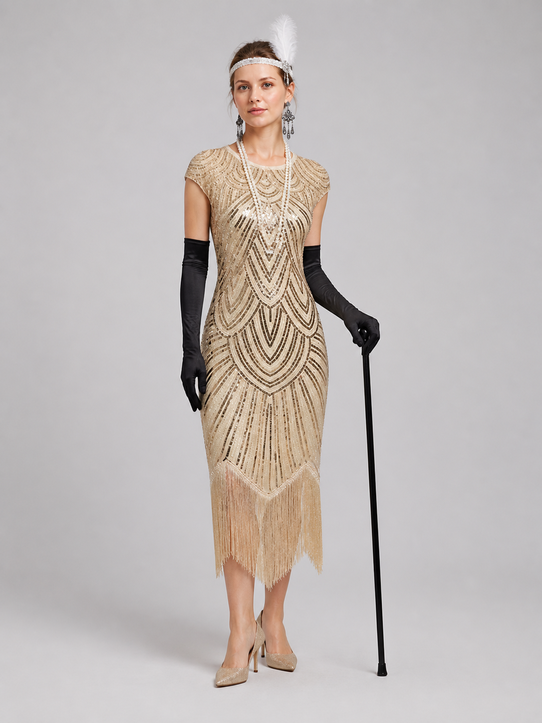 Sequined and Fringed Dress, 1920s Gatsby Set side view
