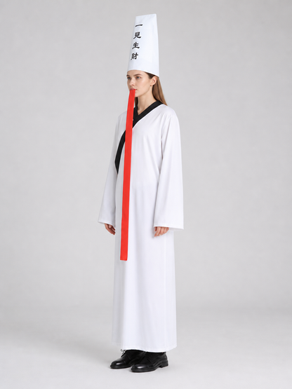 Chinese-style zombie costume with a white hat