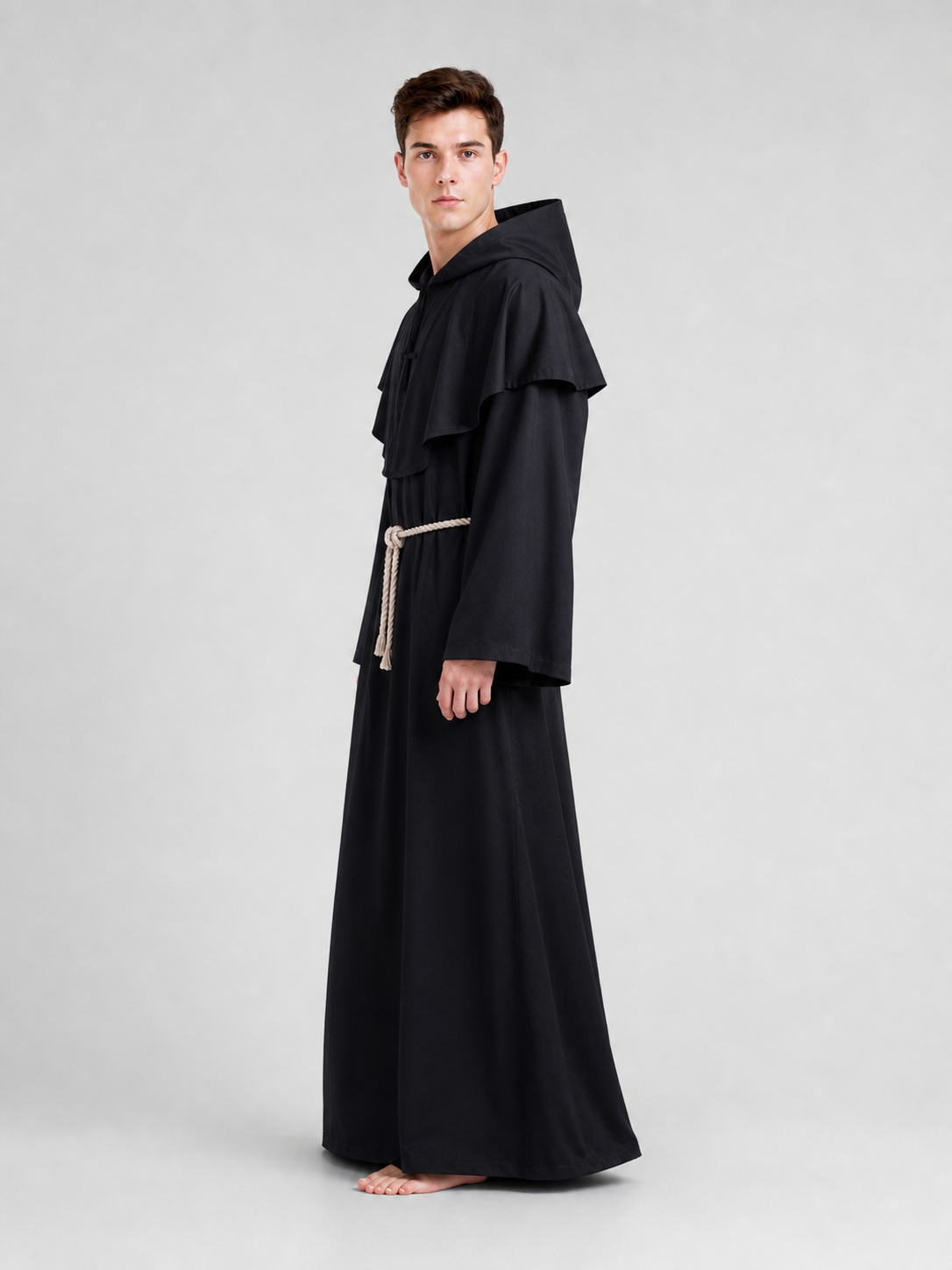 Black Hooded Robe Costume, Medieval Look