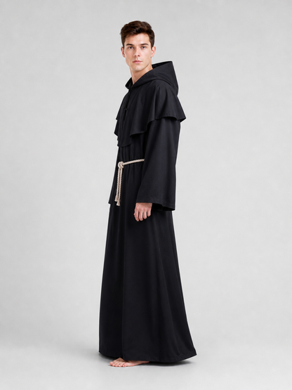 Black Hooded Robe Costume, Medieval Look