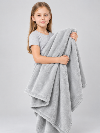 Silver-gray polyester blanket with bound edges