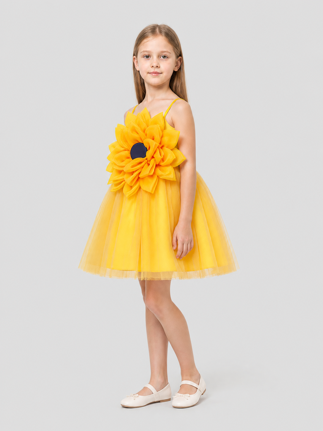 Festive Princess Dress with Full Skirt and Flower