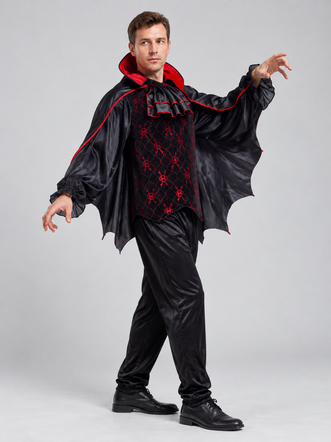 Vampire Costume with Bat-Wing Cape and Collar side view