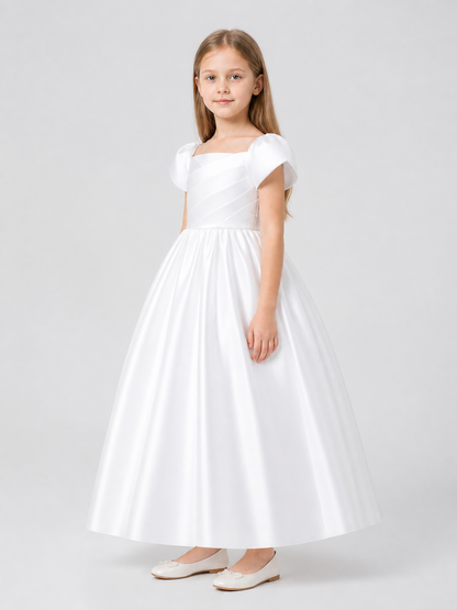White Girls’ Princess Dress with a Full Skirt side view