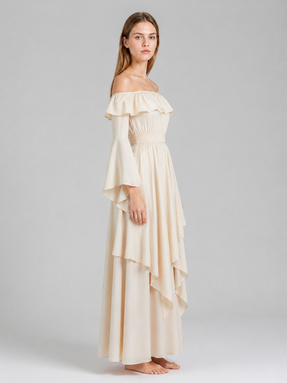 A-Line Dress with Off-the-Shoulder Neckline and Ruffle side view