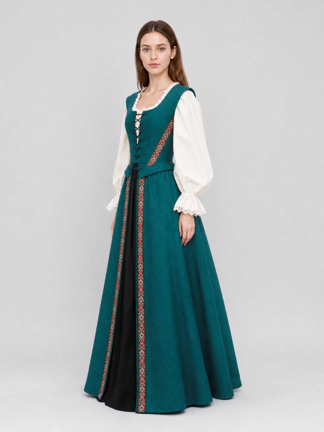 Renaissance-Style Dress with Square Neckline