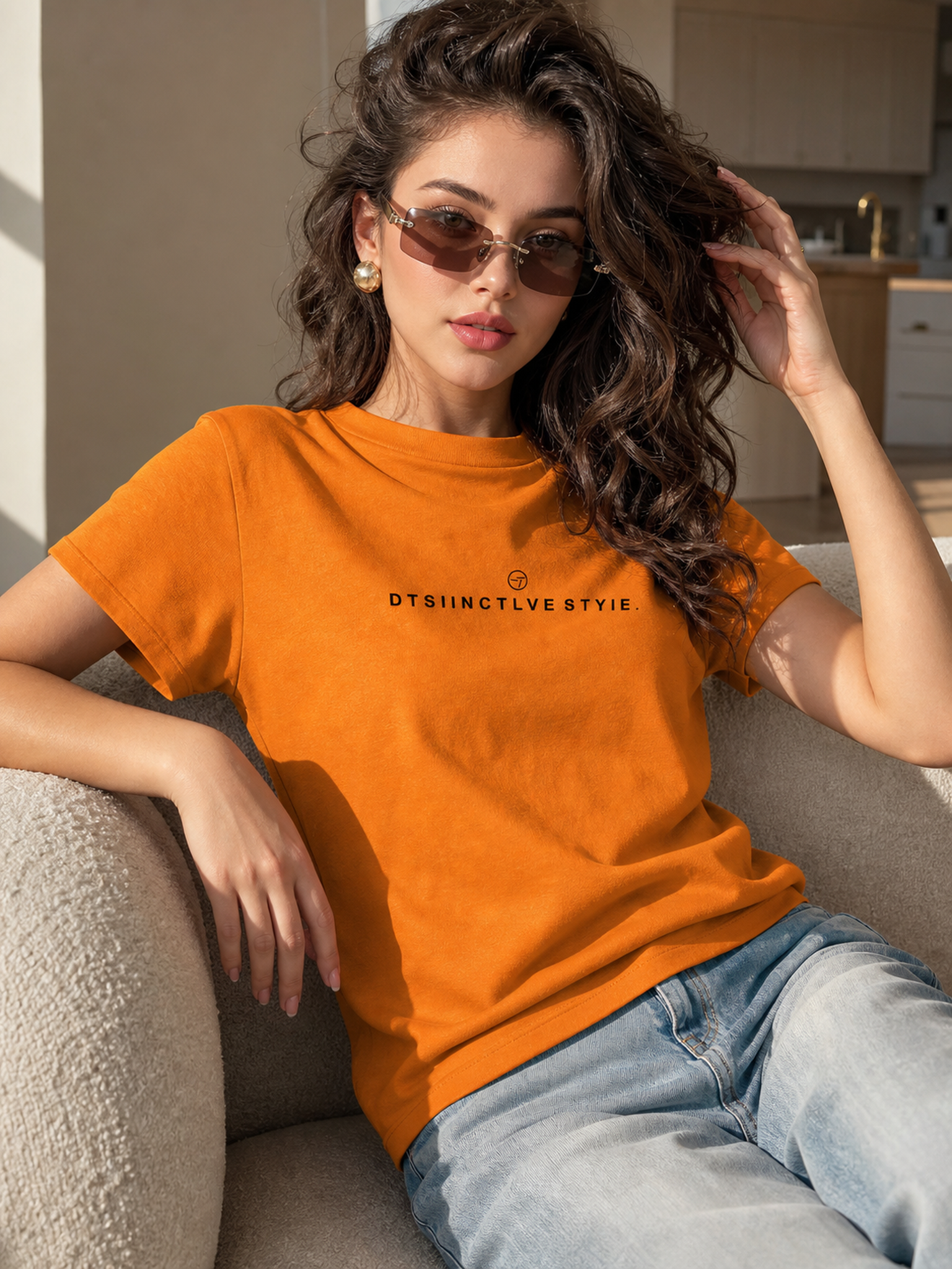 Women's Cotton Summer Orange Printed T-Shirt