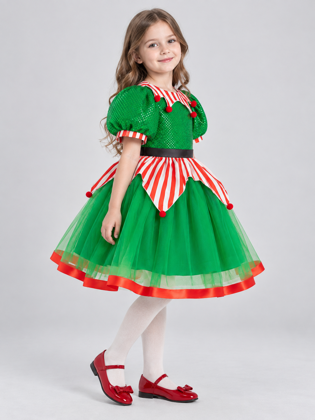 Girls' Dressy Sequin Dress with Puff Sleeves side view
