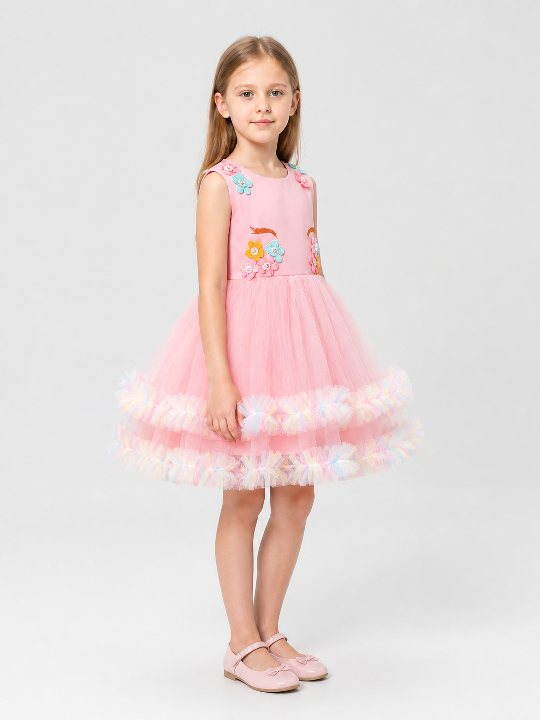 Girls' Princess Dressy Dress with Flowers and Bows side view