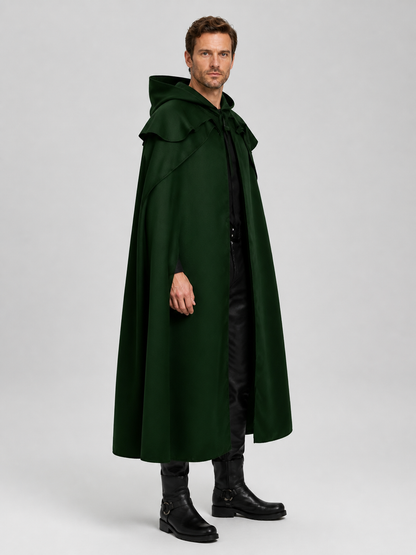 Dark Green Hooded Cloak for Halloween and Cosplay side view