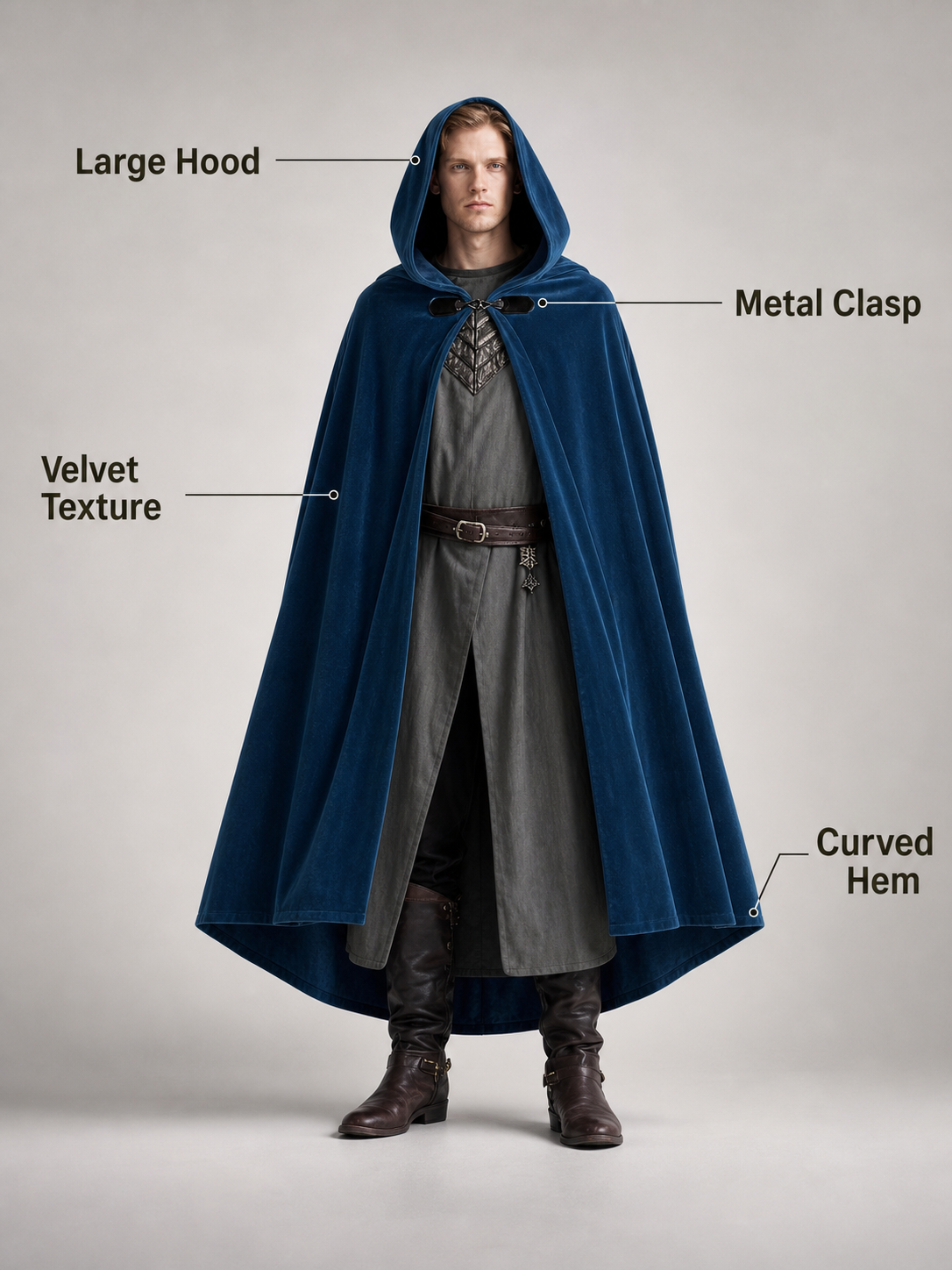 Hooded Fantasy Archer Cloak with Pointed Hood, Medieval Costume for Cosplay, Fantasy Events and Stage Performances