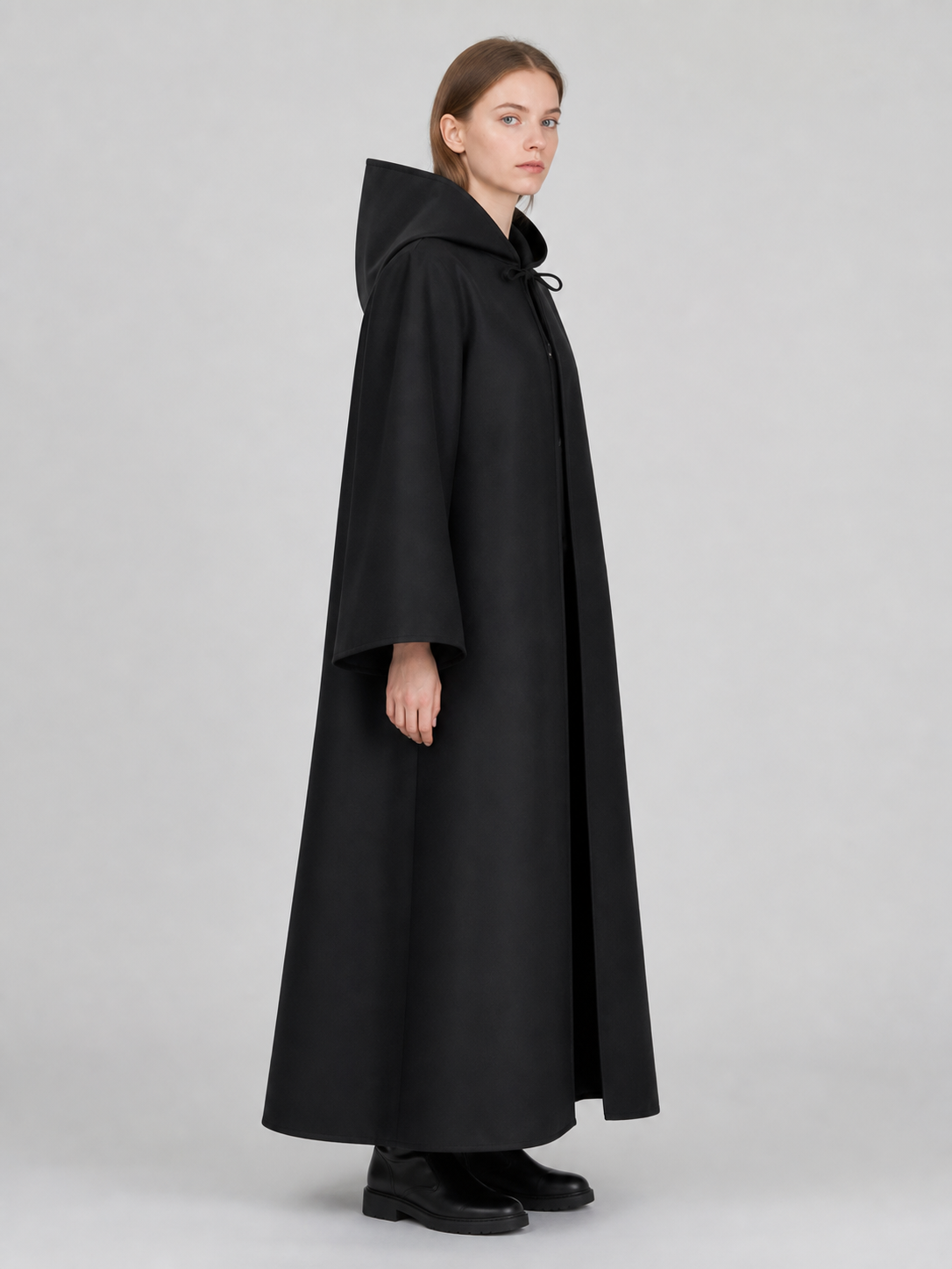 Black Hooded Carnival Cloak, Medieval Style