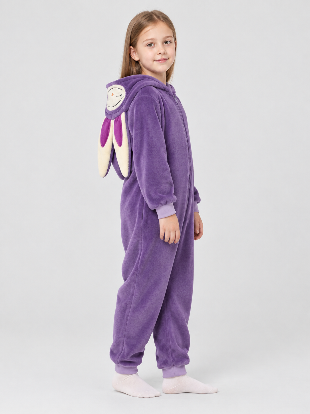 Kids' Purple Hooded Pajama Jumpsuit with Ears