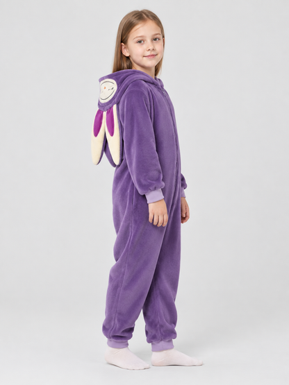 Kids' Purple Hooded Pajama Jumpsuit with Ears