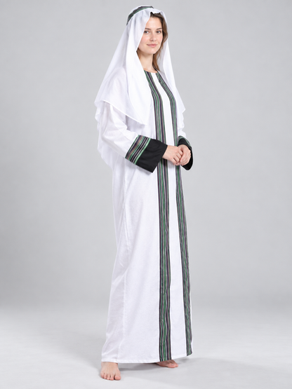 White Striped Arab Warrior Costume with Headscarf