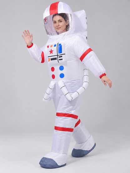 White Inflatable Astronaut Costume with Helmet and Print