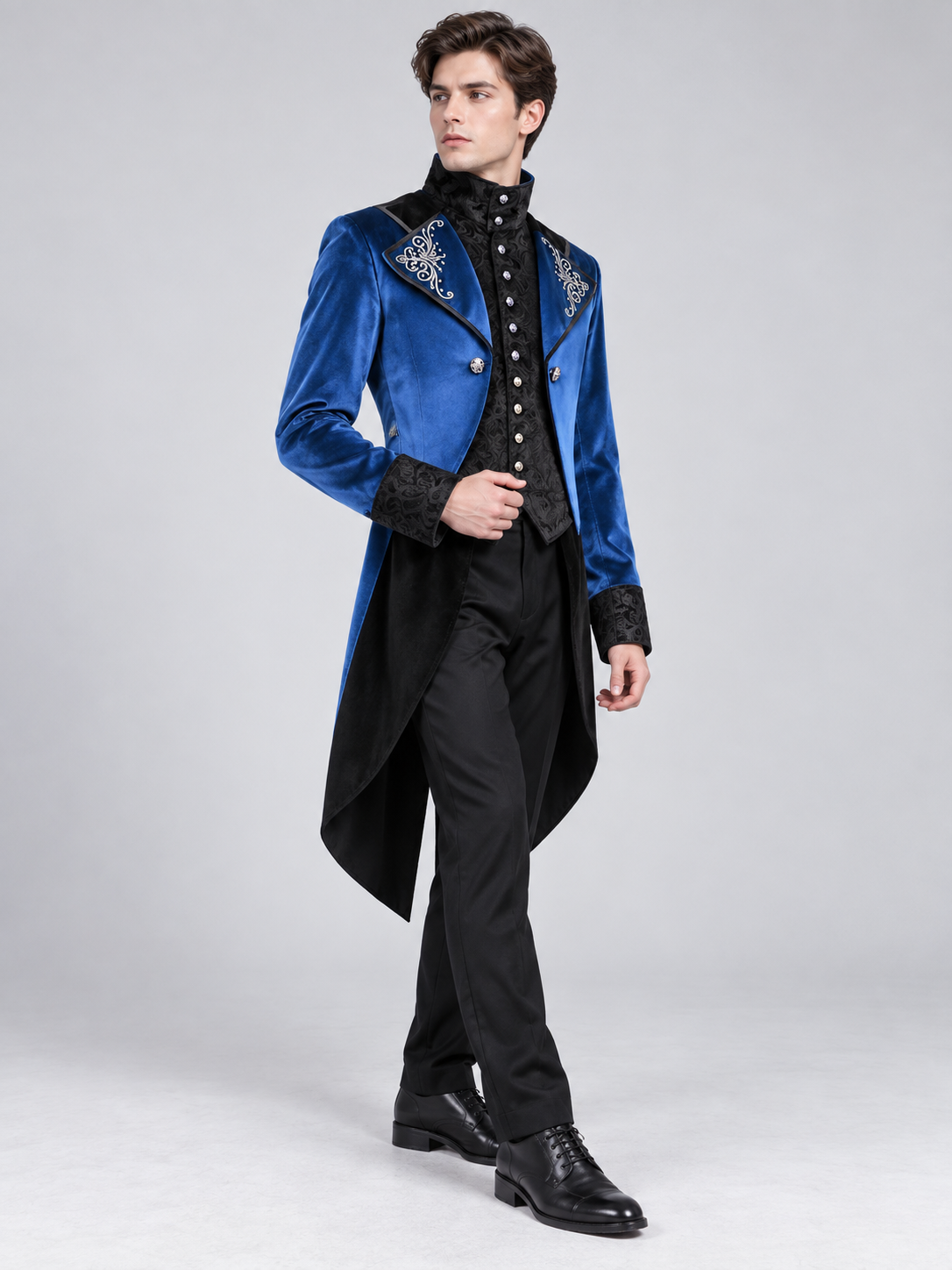 Gothic Tailcoat in Blue with Black Elements and Embroidery