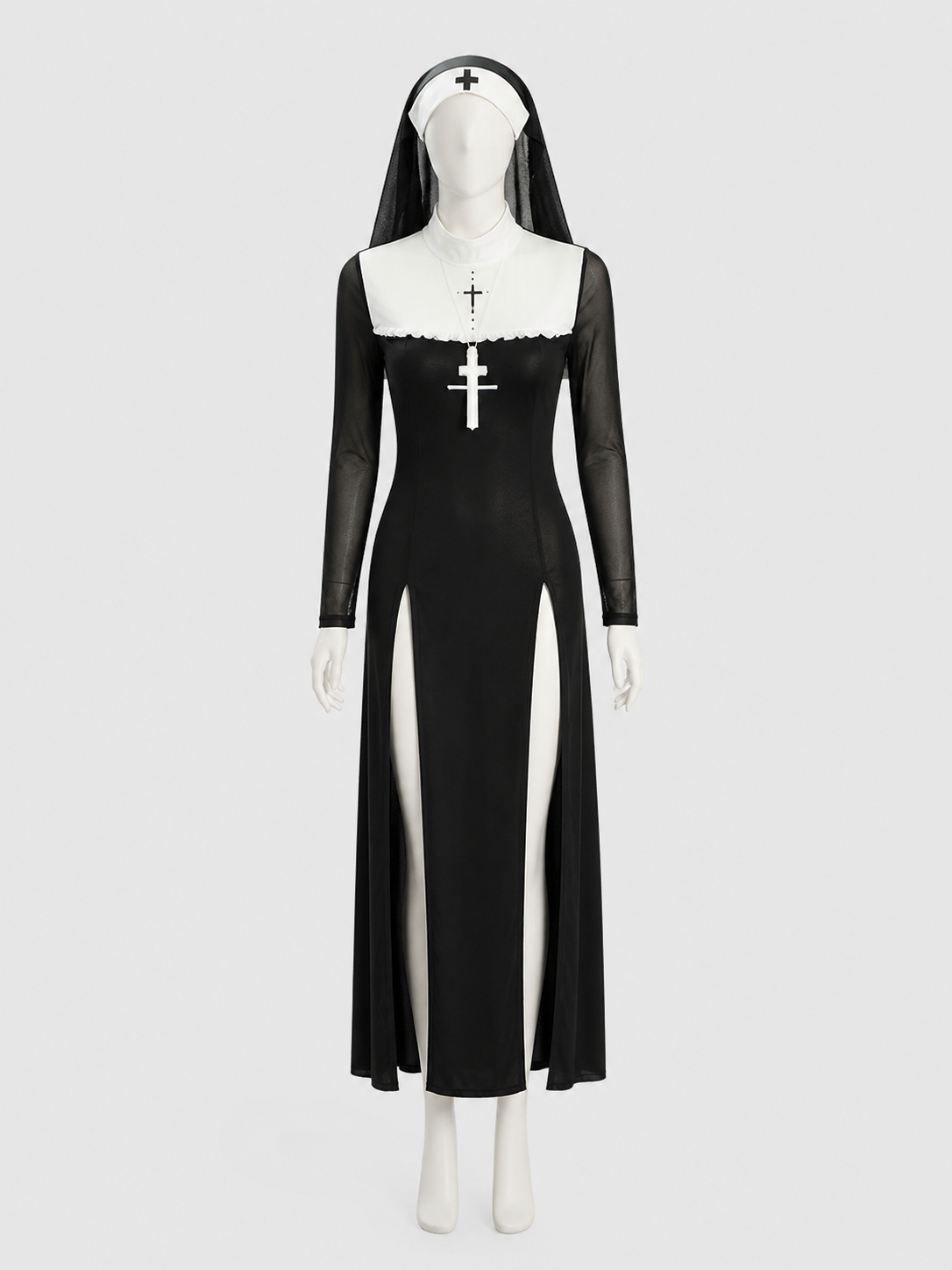 Cross-Themed Cosplay Set: Dress and Headpiece side view