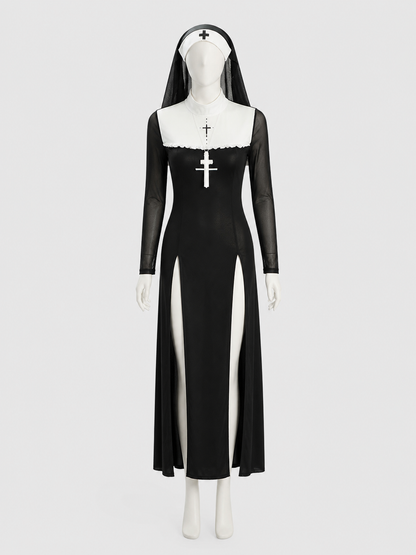 Cross-Themed Cosplay Set: Dress and Headpiece side view