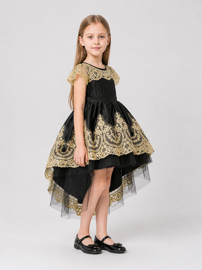 Full Princess Dress with Gold Embroidery and Train side view