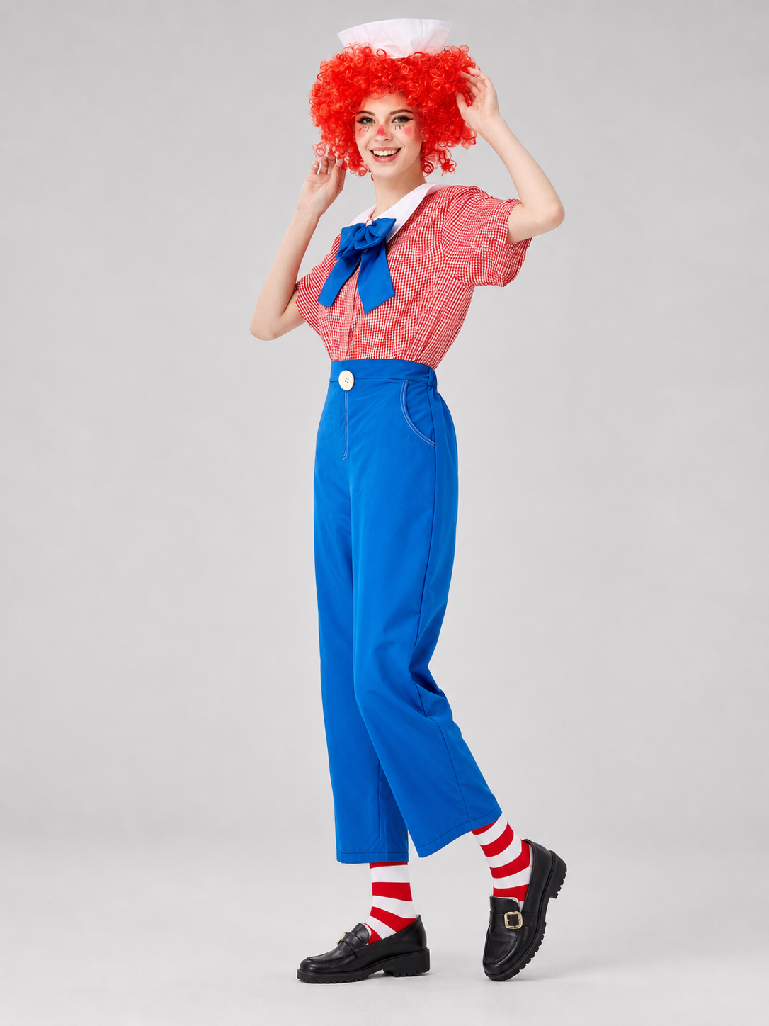 Halloween clown costume with red wig