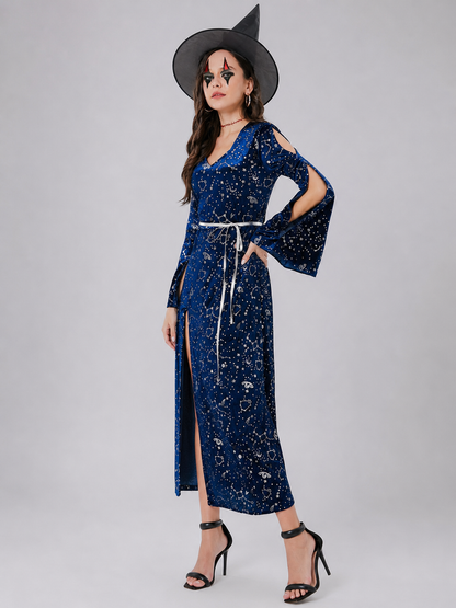 Cosplay Dress with Flared Sleeves and Star Print