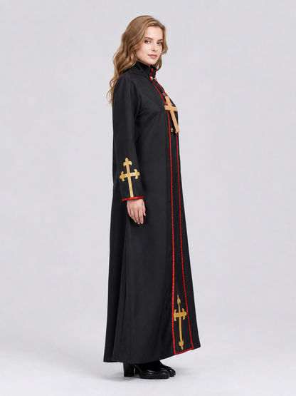 Long Black Cosplay Robe with Cross