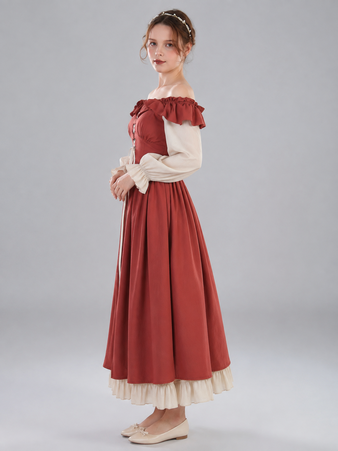 Long Renaissance-Style Dress with a Full Skirt side view