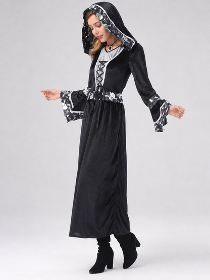 Black Hooded Witch Costume for Cosplay and Halloween