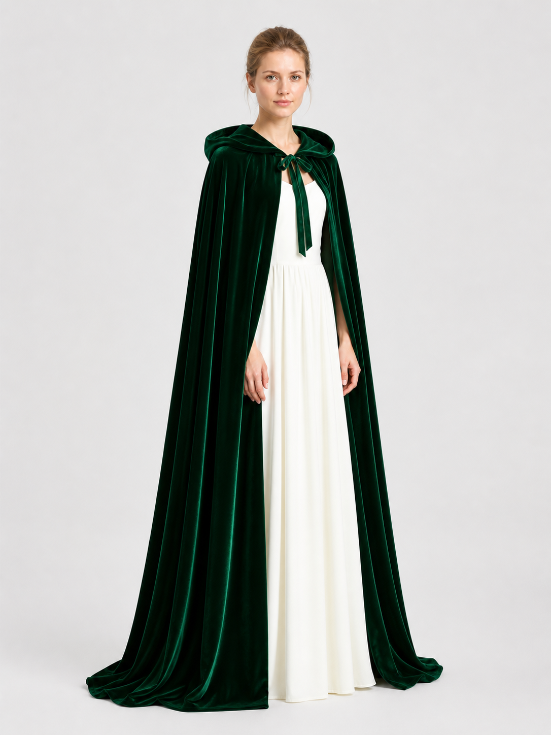 Long Dark Green Hooded Cosplay Cloak side view