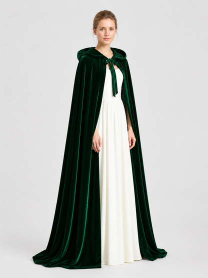 Long Dark Green Hooded Cosplay Cloak side view