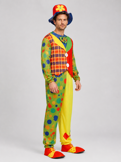 Clown Costume for the Stage, Jumpsuit with Vest and Hat side view