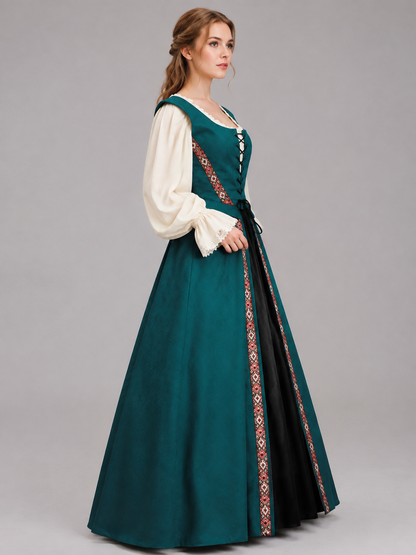 Turquoise Renaissance Dress with Puff Sleeves side view