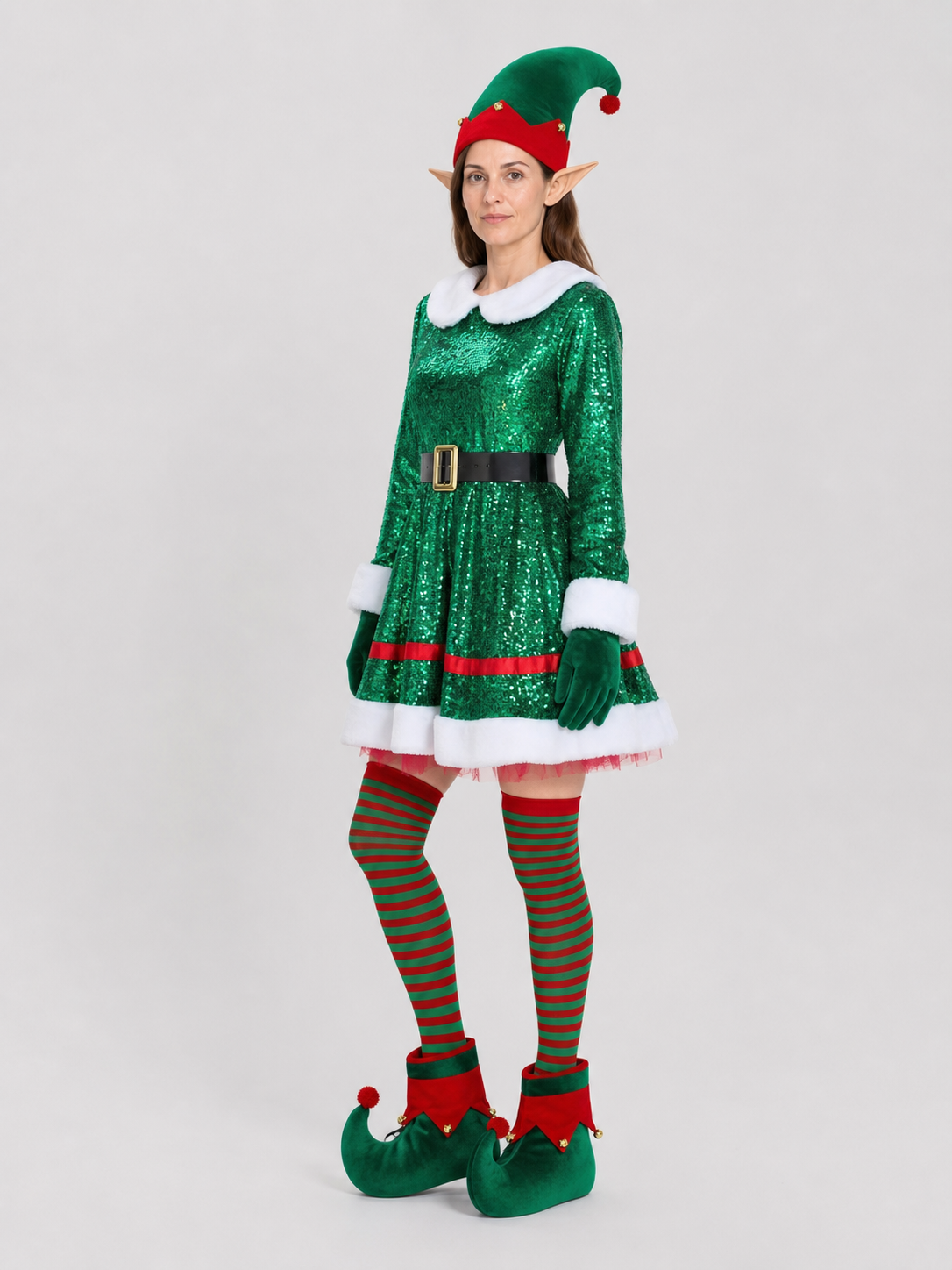 Sequin Elf Costume Dress with Hat and Accessories side view