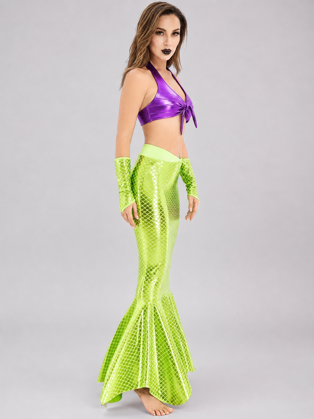 Mermaid Costume with Lace-Up Top and Fish-Tail Skirt