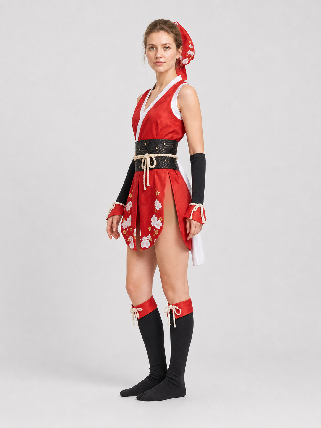 Mai Shiranui Cosplay Costume with Accessories, Red Set side view