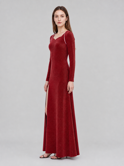 Shrek Costume: Red Long-Sleeve Maxi Dress side view 3