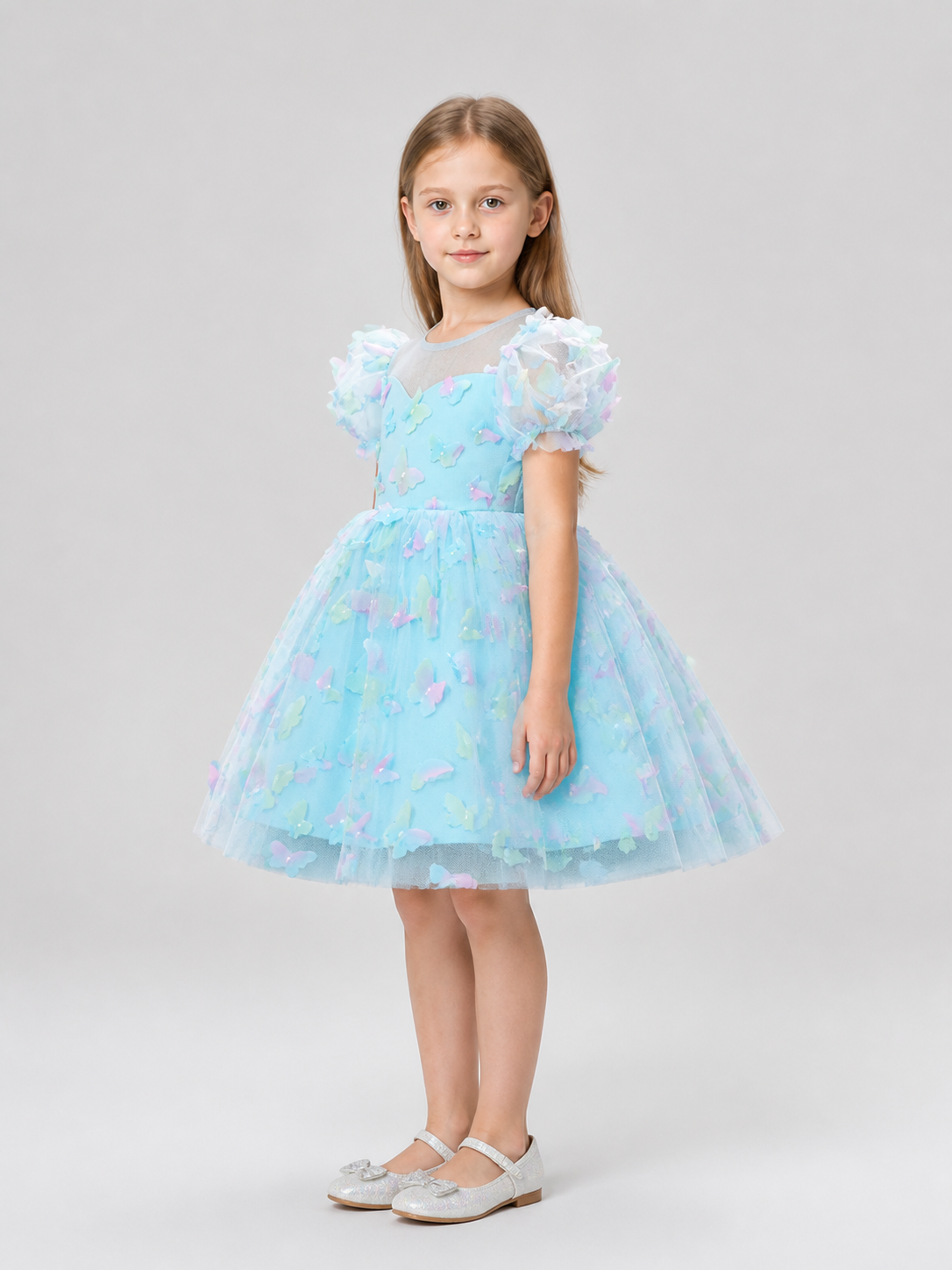 Children’s Princess Dress with a Full Skirt and Butterflies side view