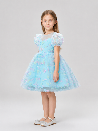 Children’s Princess Dress with a Full Skirt and Butterflies side view