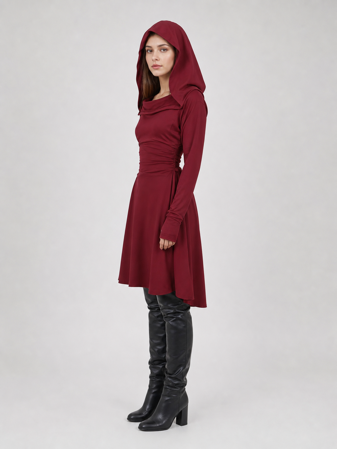 Medieval Hooded Tunic, Burgundy