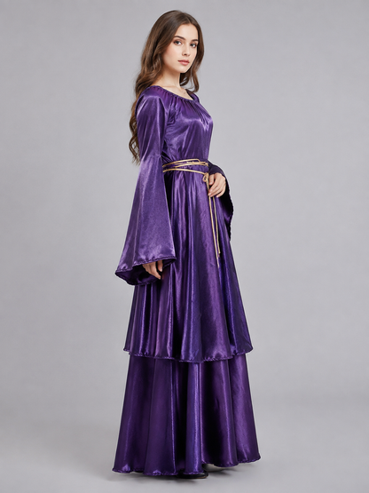 Long Purple Dress with Gold-Tone Cord side view