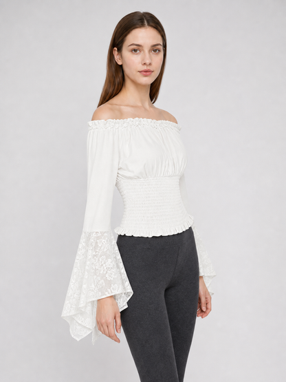 White Off-the-Shoulder Ruffle Blouse