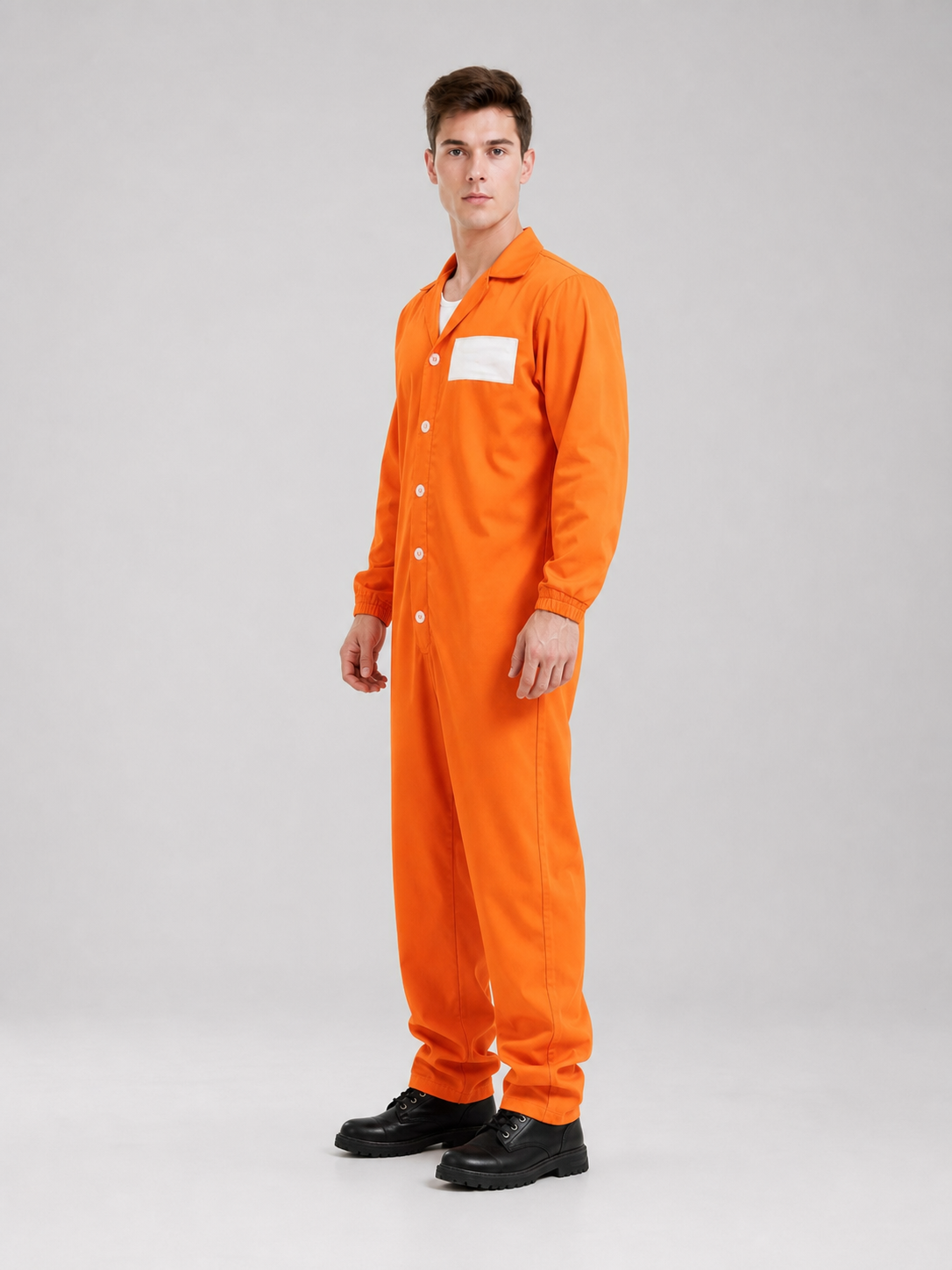 Orange long-sleeve jumpsuit with chest patch product view 22