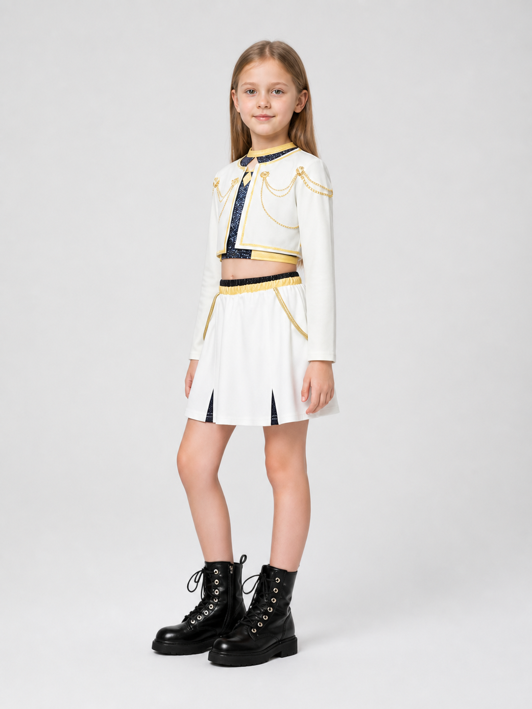 Children's Stage Costume with Glittery Top: Jacket and Skirt side view
