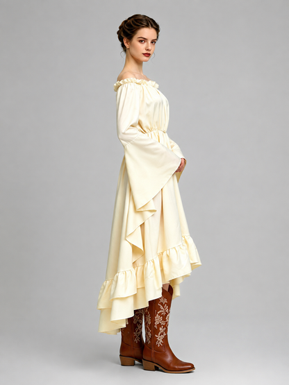 Cream Medieval-Style Ruffled Dress side view
